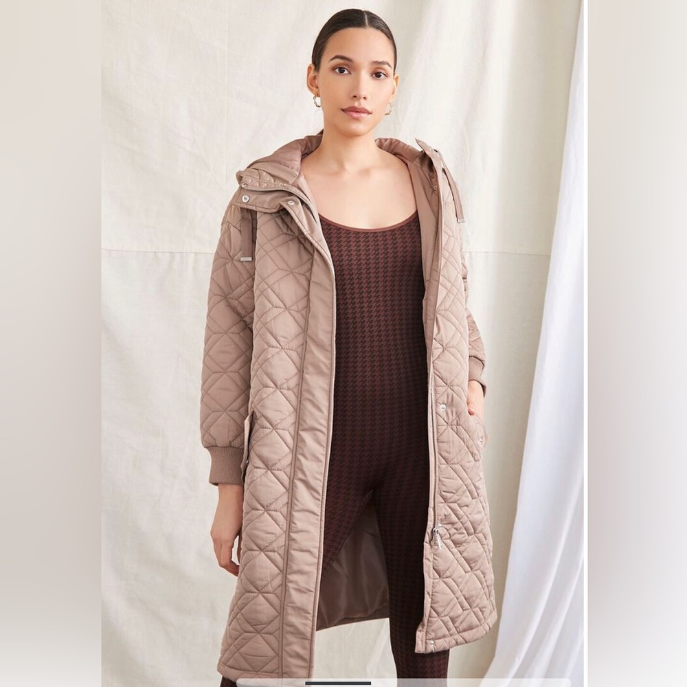 Forever 21 Quilted Hooded Longline Jacket